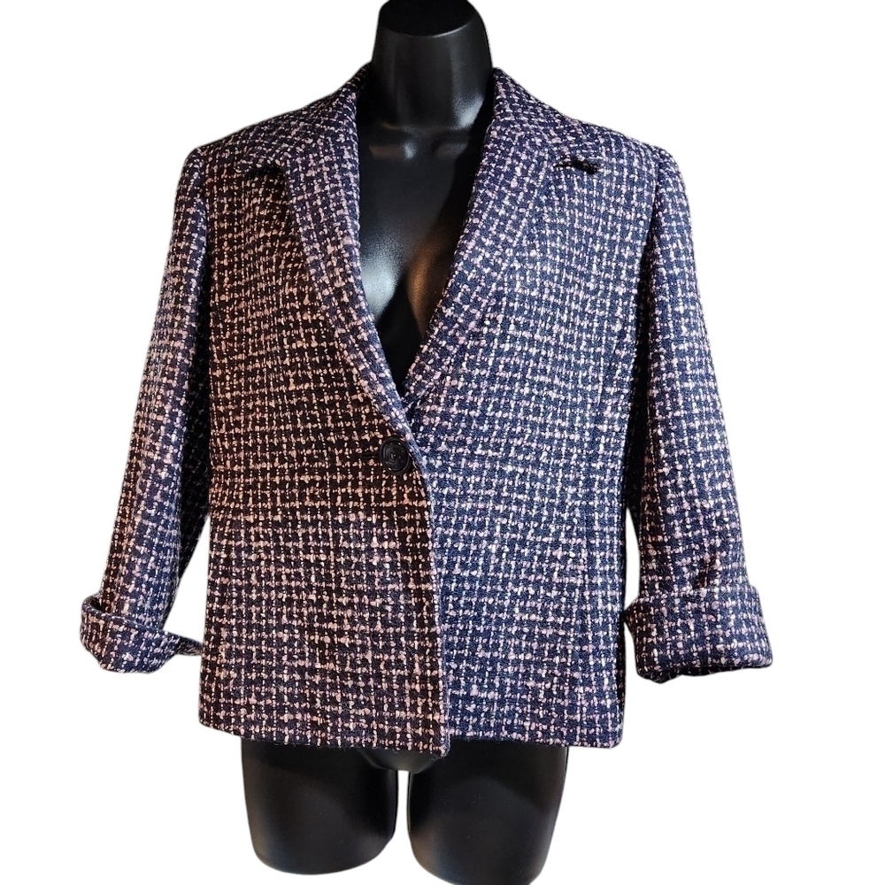 Jones New York Tweed Blazer Retro Modern Preppy French Corporate Chic Size 10P